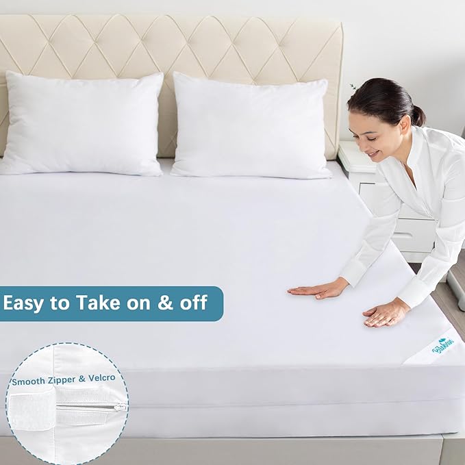 Zippered Mattress Protector Full (4/5/7/9Inches), Low Profile Waterproof Mattress Cover & Encasement Fit for Amazon Basics & ZINUS Box Spring Mattress, 6 Sides Wrapping Bed Cover