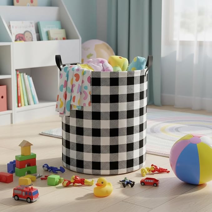 Baby Laundry Hamper kids laundry Basket Waterproof Laundry Bag for Bedroom Toy Clothes Organizer Room Décor(Checkered) - Image 4