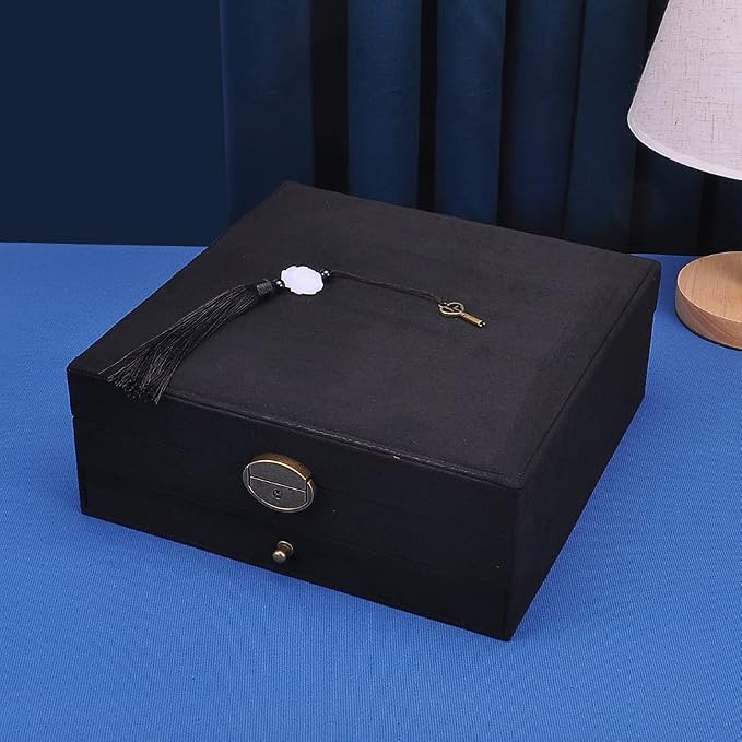 Women Jewelry Box Lockable 3 Layers Large Jewelry Organizer Storage Case for Earrings Necklaces Rings Bracelets,Green Display Jewel Holder (Black) - Image 7