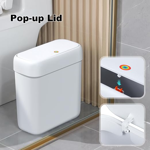 funest Bathroom Small Trash Can with Lid,10L / 2.7 Gallon Slim Garbage Bin Wastebasket with Press Top Lid for Bedroom,Rv,Office,Kitchen,Craft Room - Image 4