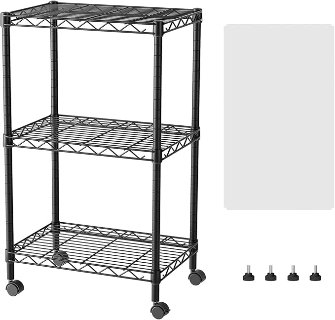 SINGAYE 3 Small Shelves Storage Shelf Wire Shelving Unit Metal Shelf Adjustable Organizers Storage Shelving with Wheels for Bathroom Laundry Room Kitchen Pantry11.5”D x 17.5”W x 30.5”H Black by SINGAYE