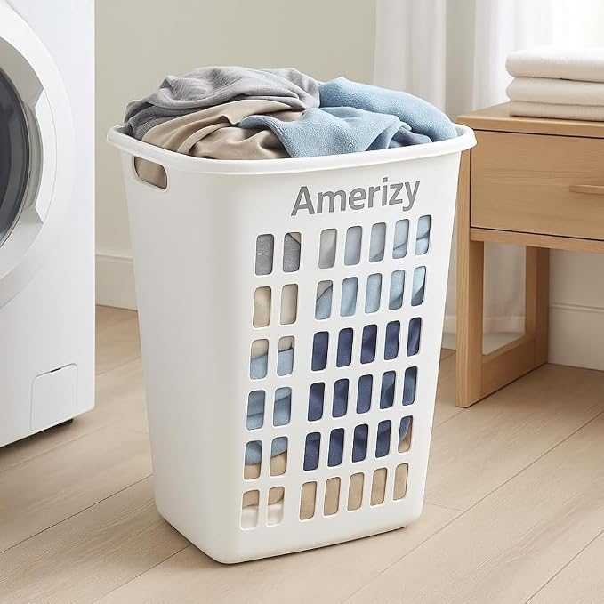 Large White Plastic Laundry Hamper – Rectangular Open Top Clothes Basket with Ventilation, Lightweight Durable Bin for Bedroom, Bathroom, Closet or Dorm Us - Image 5