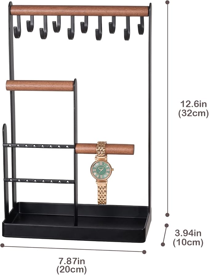 ProCase Cute Jewelry Stand, Aesthetic Jewelry Organizer for Dresser Vanity, Jewelry Holder Display for Necklaces Earrings, Gifts for Teen Girls Women, Bedroom Dorm Decor -Medium, Black - Image 4