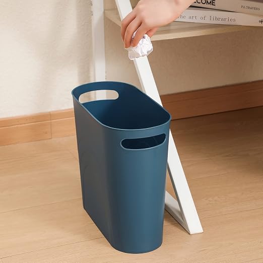 rejomiik Small Trash Can, 3.5 Gallon Slim Garbage Can Plastic Waste Basket with Handles Container Bin for Narrow Spaces Bathroom, Bedroom, Kitchen, Office at Home, Teal Blue - Image 6