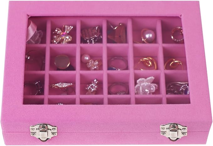 Velvet Jewelry Box 24 Grid Jewelry Earrings Display Organiser Box Ring Tray Holder Earrings Storage Case for Girls Wife Mom Women (Light Pink) - Image 5