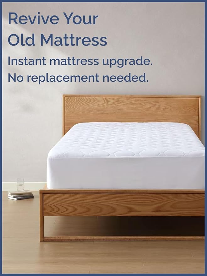 Quilted Fitted Mattress Pad Protector Twin XL Size - Elastic Fitted Mattress Topper & Cover - Breathable, Soft, Low Profile Top Cover with 8-16 Inch Deep Pockets - Easy-Fit & Machine Washable - White
