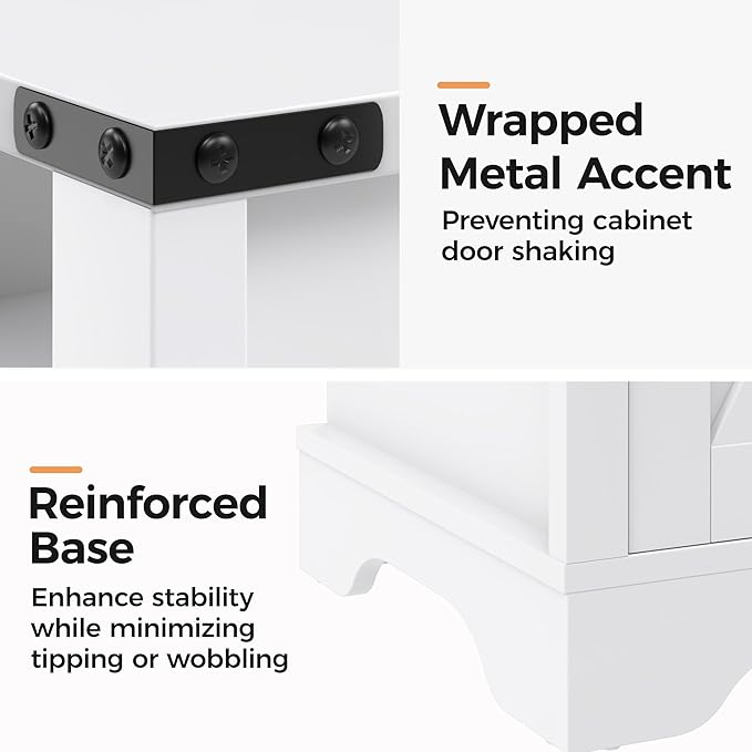 RoyalCraft 25" Tall Nightstands Set of 2, Farmhouse Nightstand with Charging Station, Large End Table with Storage, White Wood Bedside Table for Bedroom, White