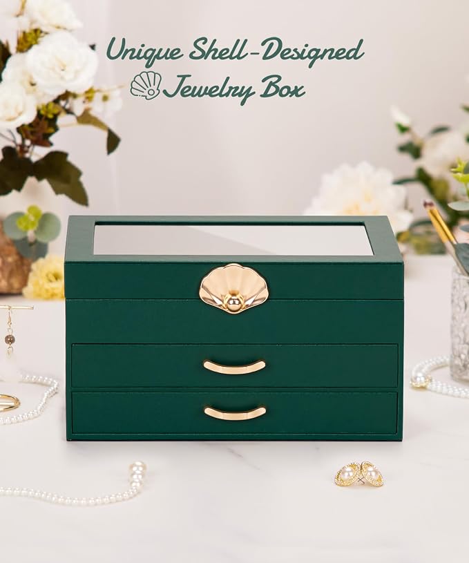 Enthralite Jewelry Box with 2 Drawers: Display Organizer for Earrings Necklaces - Christmas Gifts for Girls Women (Forest Green) - Image 9