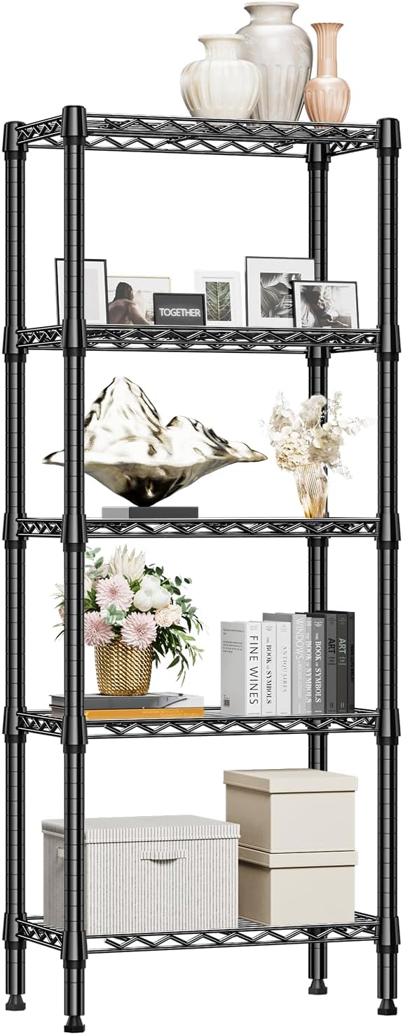 M MZG 1250 lbs 5 Tier Shelf Metal Storage Shelves Wire Rack Closet Organizers for Garage Kitchen Bathroom Laundry Black 11.8" D x 23.6" W x 59.5" H - Image 8