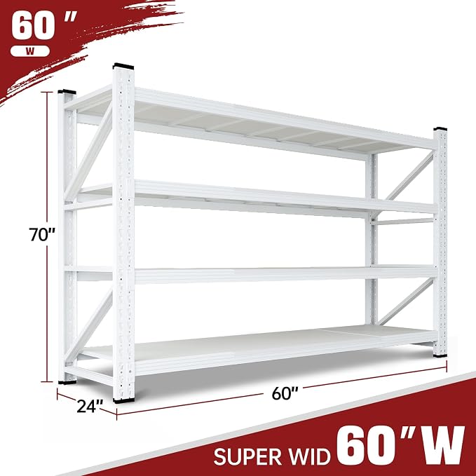 RAVIGIN 5000LBS Storage Shelves,60" W Garage Shelving Heavy Duty Metal Adjustable Garage Shelves, Shelving Units Industrial Shelving for Warehouse,60" W x 24" D x 70" H,White - Image 2