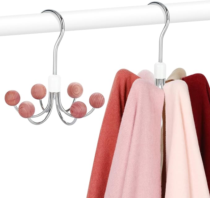 TOPIA HANGER Hoodie Hangers 2-Pack with 6 Cedar Balls, 360°Swivel Purse Hanger, Scarf Hanger, Closet Hooks, Handbag Organizer, Bra Hanger, Accessory Organizers for Scarf, Tanktop, Hat, Hoodie CT43C by TOPIAHANGER