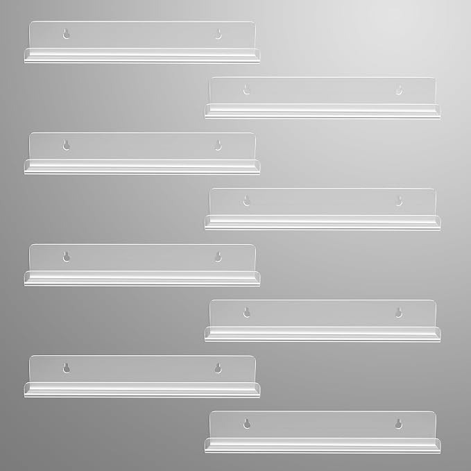 Gotega 8 Pack Vinyl Record Shelf Wall Mount, 12 inch Album Record Holder Display, Clear Acrylic Floating Shelves for Wall, Suitable for Bedroom, Living Room, Magazine Shelf, Kids Bookshelf, etc - Image 7