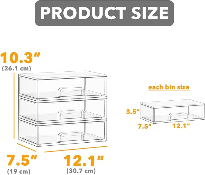 SpaceAid Bottle Storage Organizer Baby - Acrylic Bottles Station Organizer Container, Stackable Clear Drawers for Countertop, Vanity, Bathroom, Cabinet, Pantry Organization, 3 Pack, 3L, 10.3"H - Image 2
