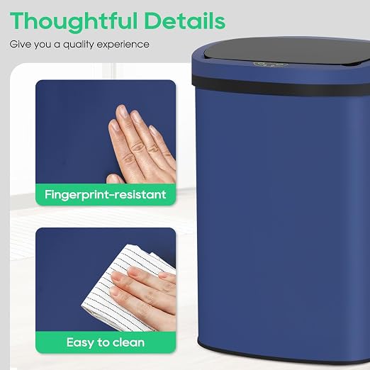 BestOffice 13‑Gallon Automatic Sensor Trash Can, Deep Blue – 50 L Touchless Motion‑Activated Kitchen Garbage Bin, Fingerprint‑Resistant Stainless Steel - Image 6