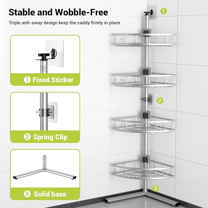 Aitatty Standing Shower Caddy Corner: 4-tier Rustproof Shower Organizer Shelf - Floor Shower Corner Shelf Rack Stand for Bathroom Chrome - Image 4