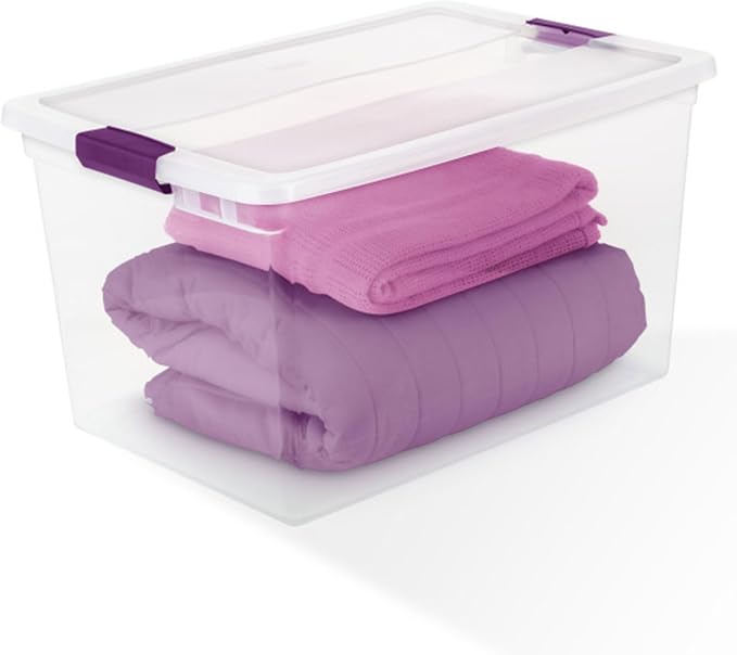 Sterilite 66 Qt ClearView Latch Storage Box, Stackable Bin with Latching Lid, Organize Clothes, Blankets, Items in Closet, Clear Base and Lid, 12-Pack - Image 8
