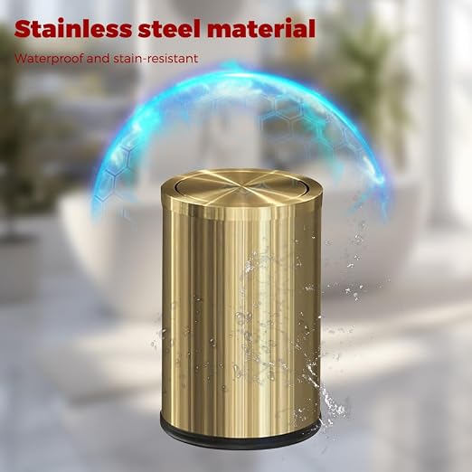 9L/2.4Gal Gold Trash Can,Brass Bathroom Garbae Can with Flipping Lid,Small Brass Garbage Can for Office, Laundry Room,Bedroom,Hotel - Image 3