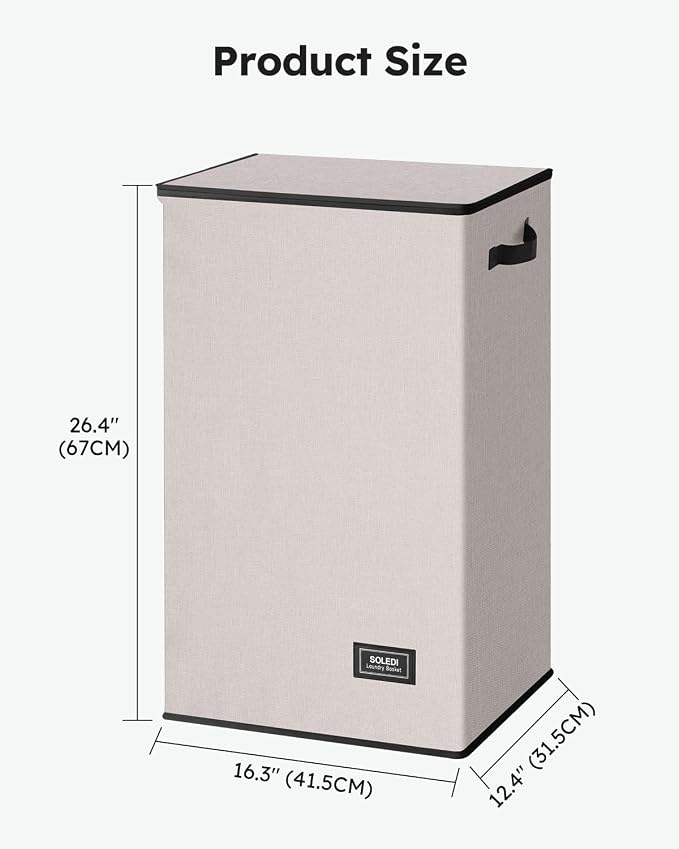SOLEDI Laundry Hamper with Lid 90L Large & Tall Collapsible Laundry Basket, Clothes Hamper with Bag Removable Easy to Carry, Dirty Hampers for Bedroom, Bathroom, Dorm, College, Light taupe - Image 9