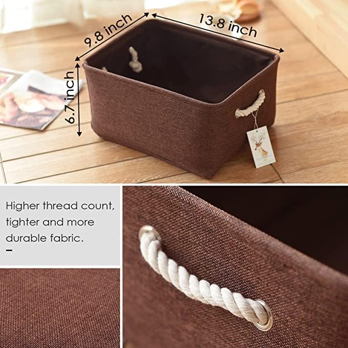TheWarmHome Fabric Storage Basket for Home, Shelf, Closet - Canvas Bin for Dog Toys and Baby Items (Brown, 1 Pack, 13.8L9.8W6.7H) - Image 4