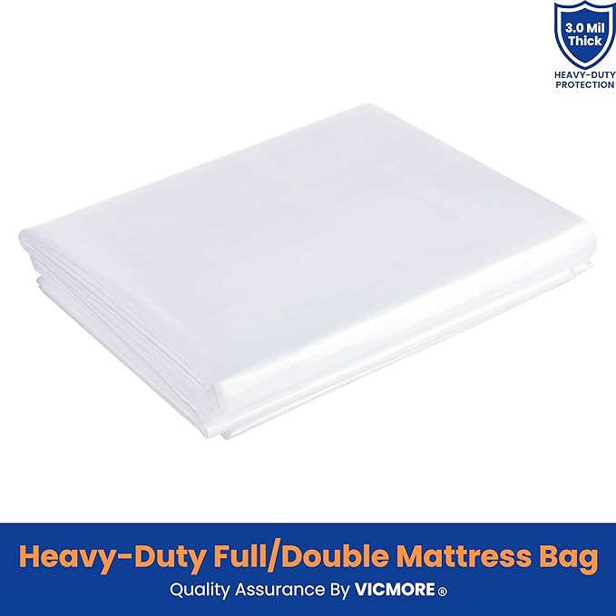 VICMORE Full Size Heavy-Duty 3mil Mattress Bag - Thick Moving Storage Cover - Tear-Resistant Protector