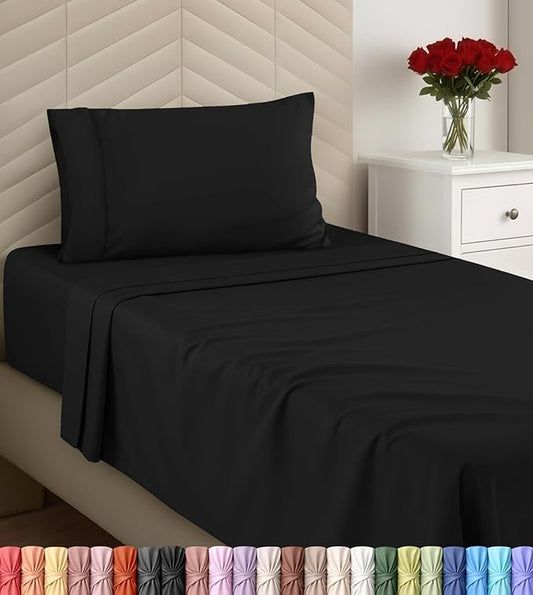 Utopia Bedding Twin Size 3 Piece Sheet Set - Brushed Microfiber - Soft Bed Sheets for Twin Size Bed Set - Includes 1 Fitted, 1 Flat, & 1 Pillow Case - Deep Pocket (Black)