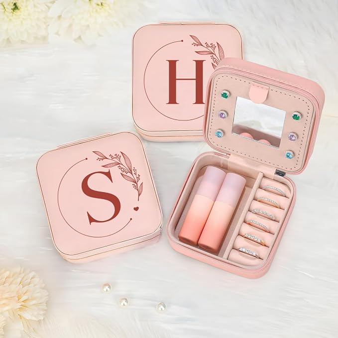 SANDJEST Personalized Jewelry Box, Pink Small Travel Jewelry Box with Initial S, Monogrammed Jewelry Case Organizer for Girls Women Teen, Mini Travel Essentials Gifts for Christmas Birthday - Image 7