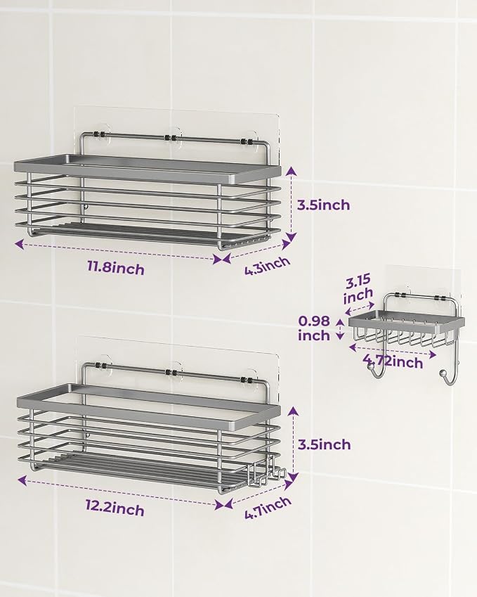 ODesign Shower Caddy 3 Pack SUS304 Stainless Steel-No Drilling-Shower Bathroom Shelves Rack,Rustproof Wall Mounted,Adhesive Shower Shelf Basket Organizer-Grey - Image 7