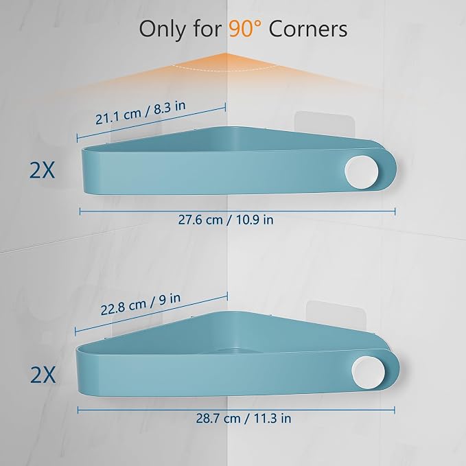 Sotfamily Plastic Shower Caddy Corner (For 90° Only), 4 Pack Adhesive Corner Shower Shelves for Bathroom Organizers and Storage, Light Blue - Image 2