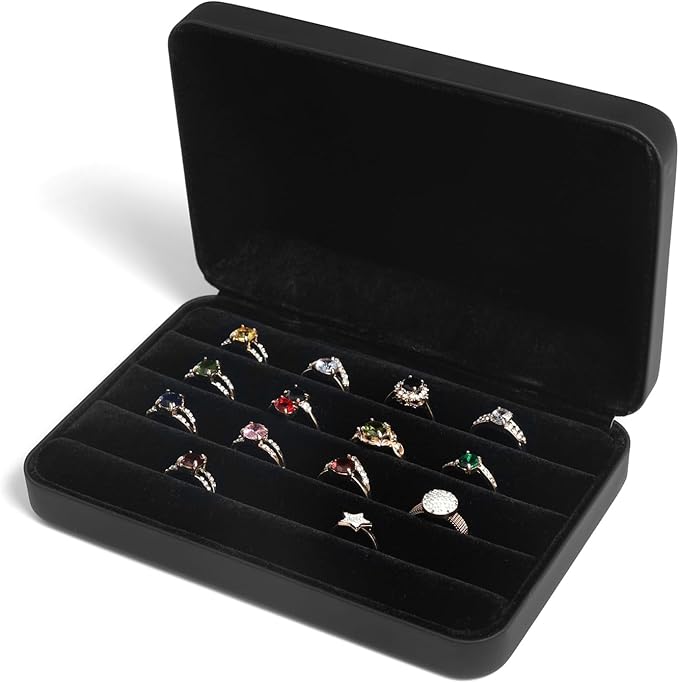 Jewelry Ring organizer Box, Portable Small Storage Display Case, Fashion Jewelry Tray Holder Showcase, Ring Boxes for Multiple Rings Fits for Travel or Home Organizers (Black Big) - Image 4