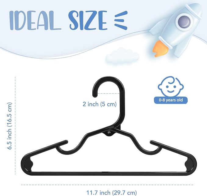 HOUSE DAY Plastic Baby Hangers for Closet 60 Pack, Durable Plastic Kids Hangers for Baby Clothes, Thin & Compact Childrens Hangers, Space Saving Black Baby Hanger, Small Hanger for Kids Clothes - Image 8