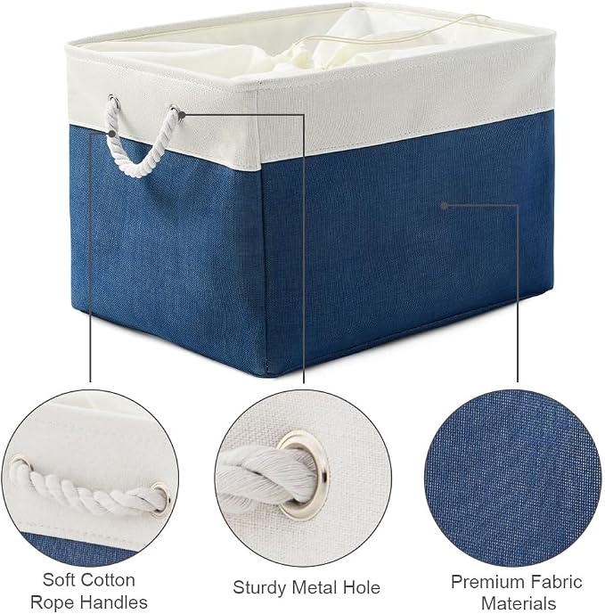TheWarmHome Organization and Storage Basket for Shelves - Jumbo 3 Pack 20x16x14 inch Collapsible Storage Bins for Organizing, Canves Storage Cubes for Gift Organizer Toys Closet (White & Jean Blue) - Image 6