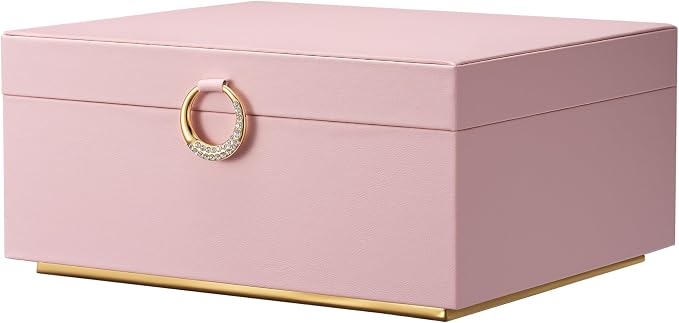 pickpiff 2 Layer Jewelry Box Organizer for Women, Jewelry Organizer with Handle & Removable Tray, Necklace Holder Ring Earring Storage, Velvet Lined Jewelry Case for Home or Travel, Gift Ready, Pink by pickpiff