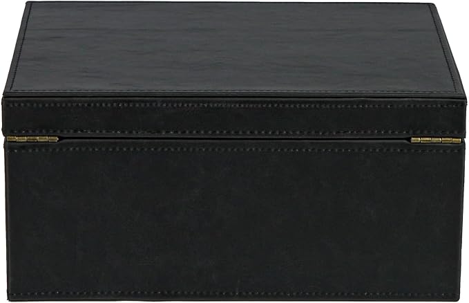 HofferRuffer Faux Leather Decorative Box, Large Wooden Structure Keepsake Box Accessory Organizer Jewelry Organizer with Hinged Lid, Storage Container for Home or Office (Black) - Image 8