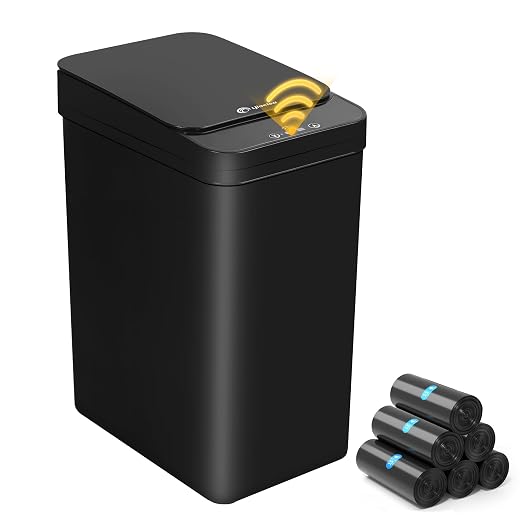 4 Gallon Bathroom Smart Touchless Trash Can for Kitchen Automatic Motion Sensor Rubbish Can with Lid Waterproof Narrow Small Garbage Bin for Kitchen, Toilet, Bedroom, RV(Black,Battery) by LJIACLEATouchlessTrashCan