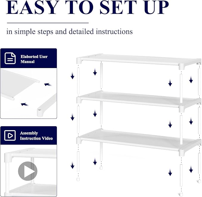 Kitsure Shoe Rack - Non-Woven Shoe Rack Shelf, Shoe Organizer for Closet, Entryway, Garage & Corridor, Stackable Shoe Shelves, 27.5" Wide - 3 Tier, White - Image 4
