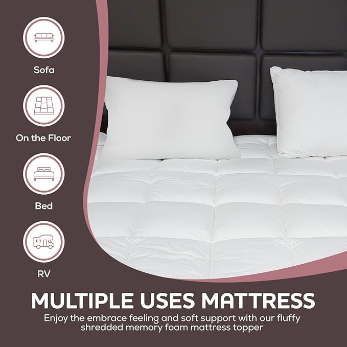 CirclesHome White Futon Mattress Toppers with Anti-Slip Anchors - Futon Cover Filled with Plush Down Alternative Fill - Full Size Futon Cover is Soft, Comfortable and Allergy Free (Size: 54 x 75 x 3)