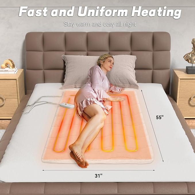 Heated Mattress Pad Mini Twin Size - Single Control Electric Mattress Pad with 4 Heat Settings & 10 Hour Auto Off, Fast Heating Bed Warmer Mattress Deep Pocket Machine Washable,31"x 55"