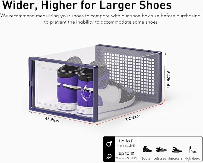Kuject X-Large Shoe Storage Boxes Organizers Clear Plastic Stackable 12 Pack, Shoe Rack & Holder Substitute, Sneaker Containers, Toy Storage Organizer Bins for Entryway, Closet, Under Bed, Blue - Image 2