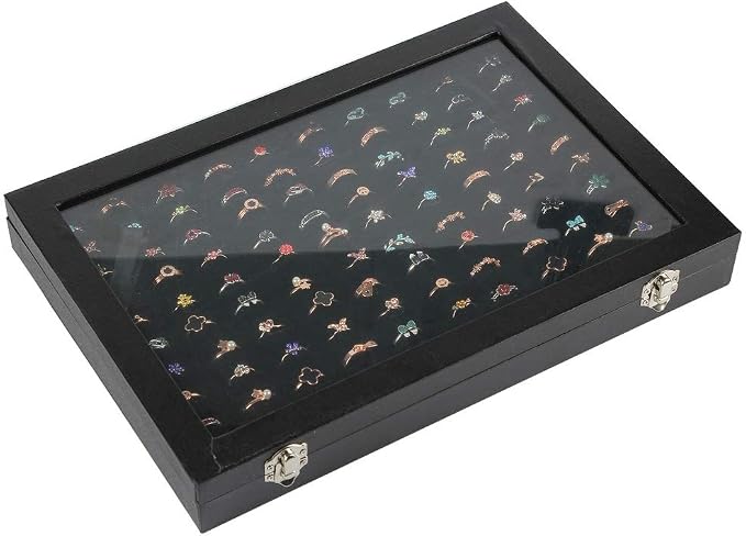 Siveit Ring Display Case Organizer Box with Transparent Lid, Ring Holder Showcase For Store Display Jewelry Show Home, Ring Organizer For Jewelry Rings, Studs Earrings (100 Slot, Black) - Image 2