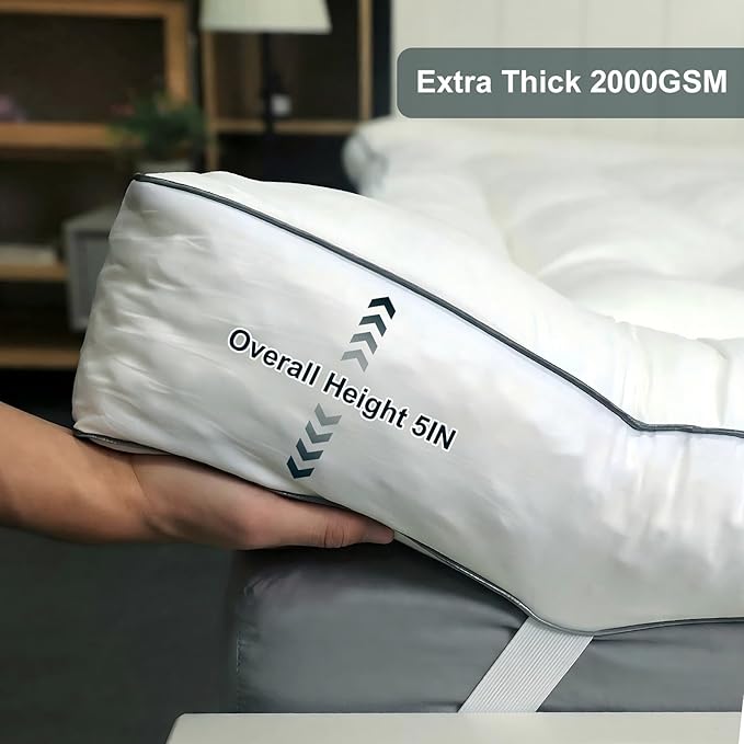 5 Inch Memory Foam Mattress Topper Full, 2000GSM Shredded Memory Foam Pillow Top, Back Pain Relief & Plush Support, Extra Thick & Breathable, Small Bedroom Upgrade