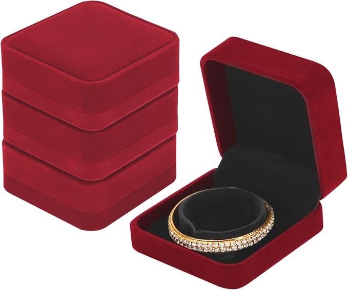 LETURE 4 Pieces Classic Velvet Bracelet Bangle Pendant Necklace Gift Box, Travel Jewelry Box Display Storage Case for Gift, Wedding, Engagement, Proposal, Birthday (4PCS Bracelet-RED) - Image 3