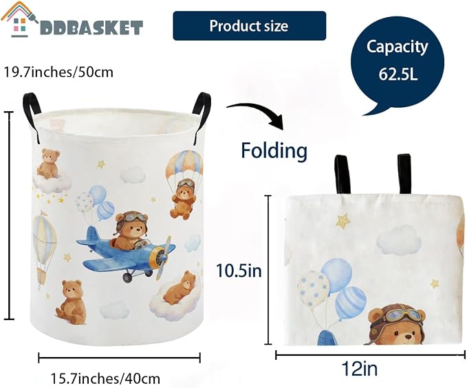 Kids Laundry Basket Bear Hamper for Nursery Animal Hamper Cute Kids Storage Bin Room Decor for Home(Bear) - Image 2