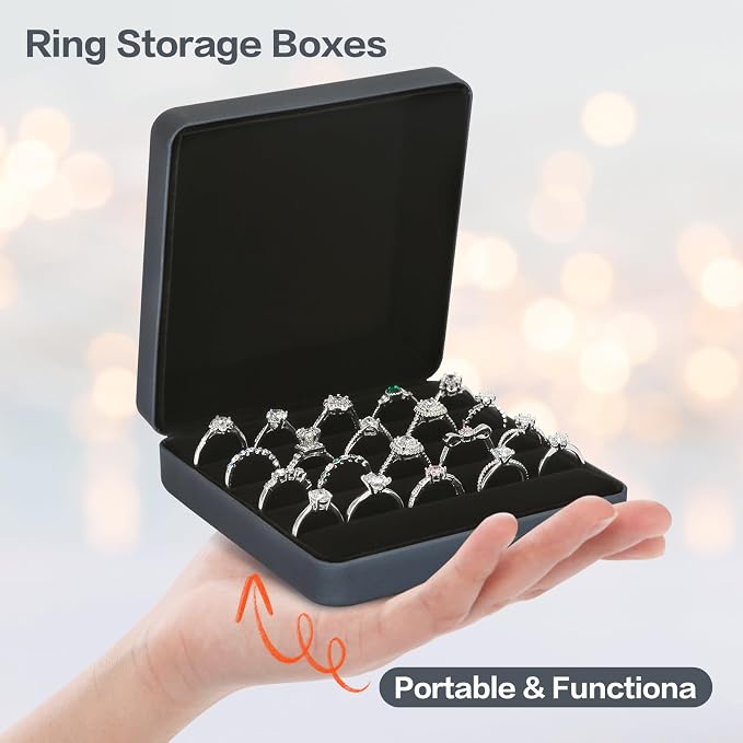 KUKUVR Ring Storage Organizer Box for Multiple Rings, Travel Portable Jewelry Ring Stud Earring Case, Ring Tray Holder Showcase Display Case (Deep Blue) - Image 3