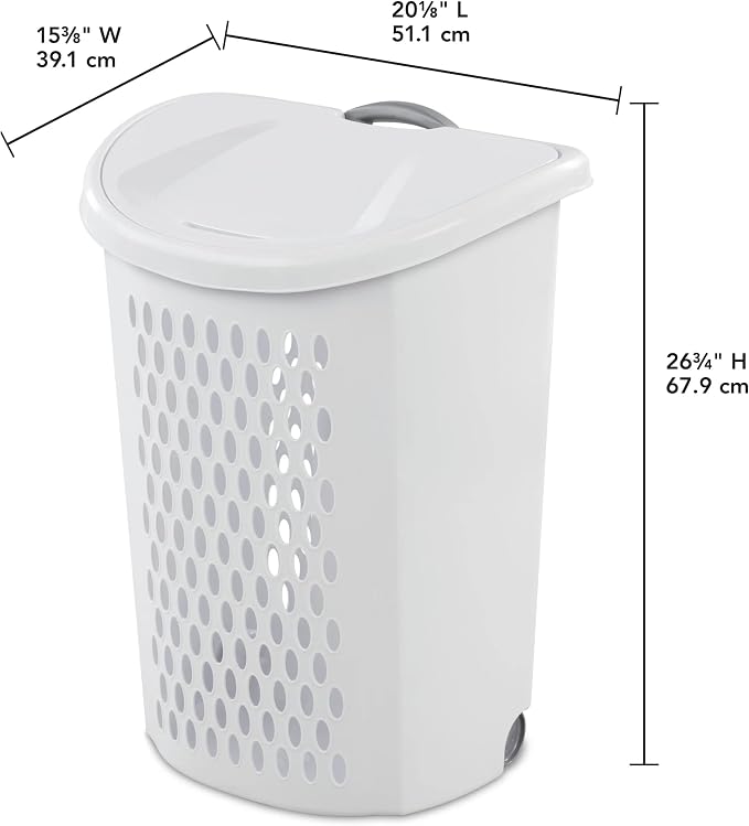 Wheeled Hamper, Plastic Laundry Hamper with Handle for Easy Transport, White - Image 2