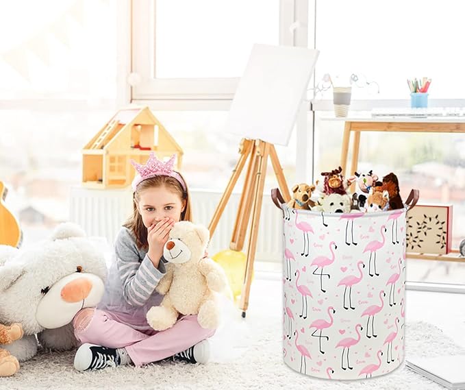 Flamingo Pink Laundry Hamper Baby Girl Laundry Basket Kids Toy Storage Bins Nursery Hamper for Girls Room Decor Bedroom Bathroom Gift Basket(Love Flamingo) - Image 4