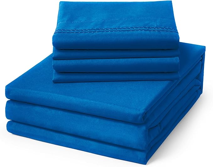 ClevaHome Full Size Sheet Set - 6 Piece Soft Breathable Luxury Bed Sheet Set - Shrinkage & Fade Resistant Embroidered Bedding Sheet with 14-inch Deep Pocket, 2 Extra Pillowcases (Full, Royal Blue)