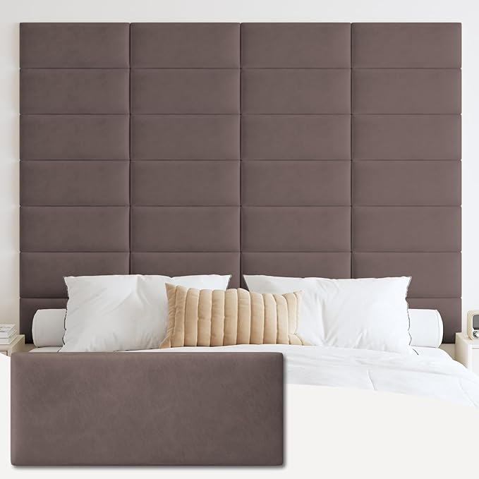 IFNOW Wall Mounted Upholstered Headboard Queen, 3D Peel and Stick Soundproof Panels, Reusable and Removable Padded Leather Bed Headboard, 9 Panels 9.84" x 23.62", Dark Skin