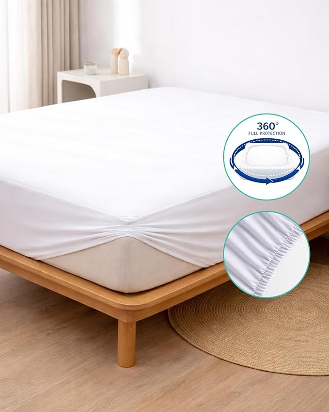 【Dorms Hotel Exclusive】 Twin XL Mattress Protector(Fits 6-18" Deep) 5-Sided Fitted Sheet Style Breathable Terry Cloth Top Waterproof Mattress Cover for Twin XL Size Bed