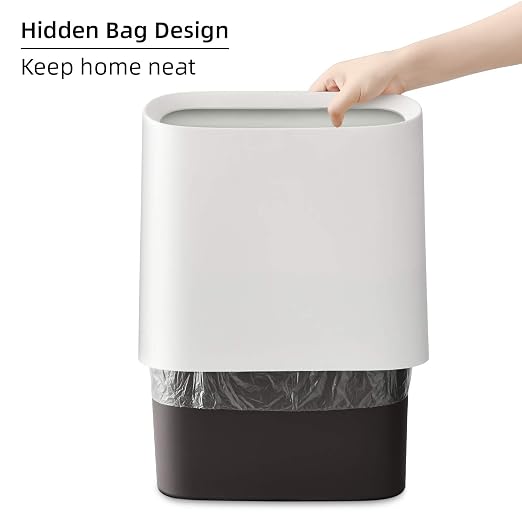 SUBEKYU 2.3 Gal Trash Can for Bathroom,Small Office Garbage Can for Kitchen,Slim Rectangular Waste Bin,Plastic,White - Image 2