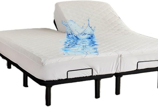 Kingnex Cotton Waterproof Split Top King Mattress Protector for Ajdustable Bed with Upper Flex 32-34 from Head Soft Micorfiber Padded Fitted Quilted Mattress Topper Pad